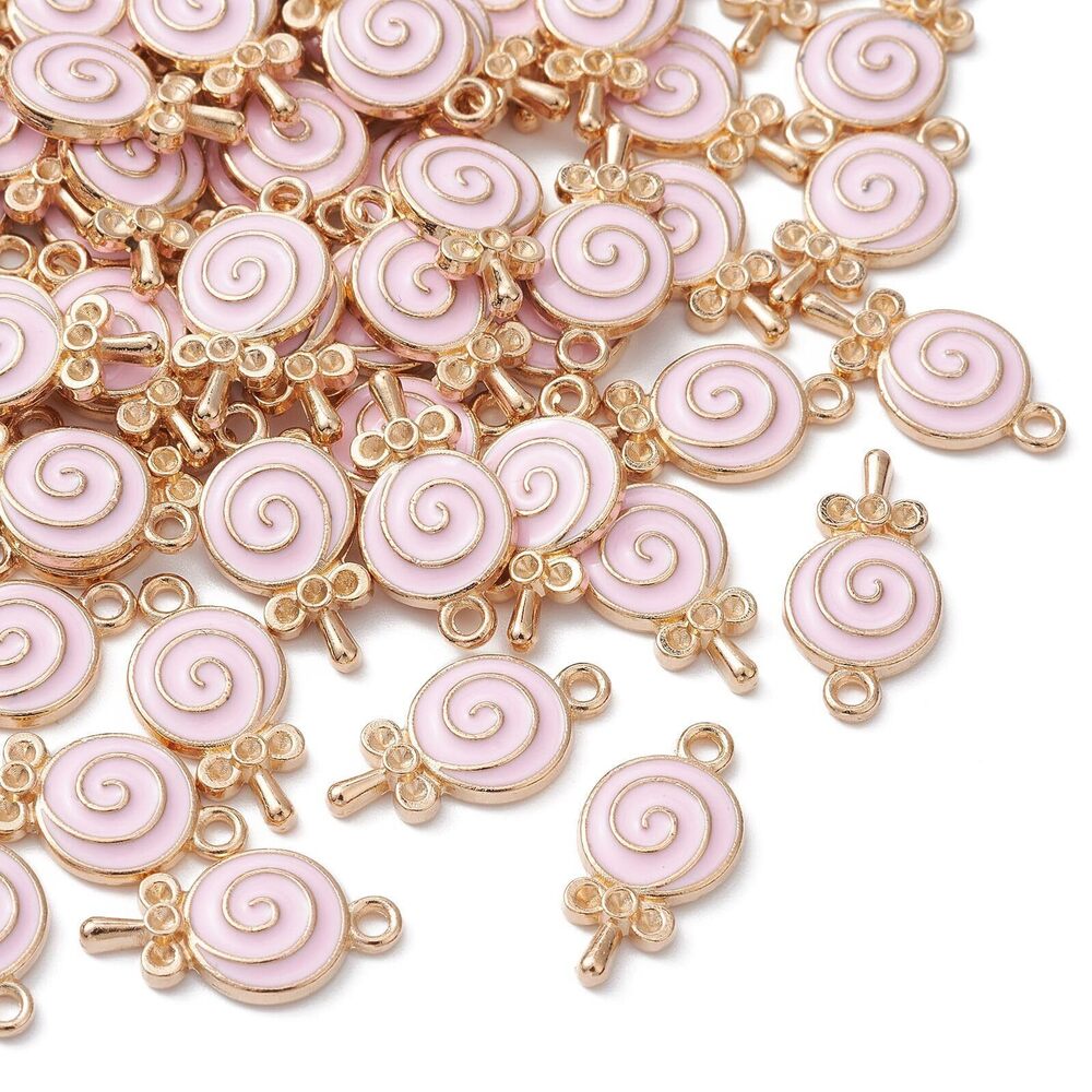 6977 100pcs Pink Lollipop Enamel Alloy Candy Shape Kawaii Sweet Food